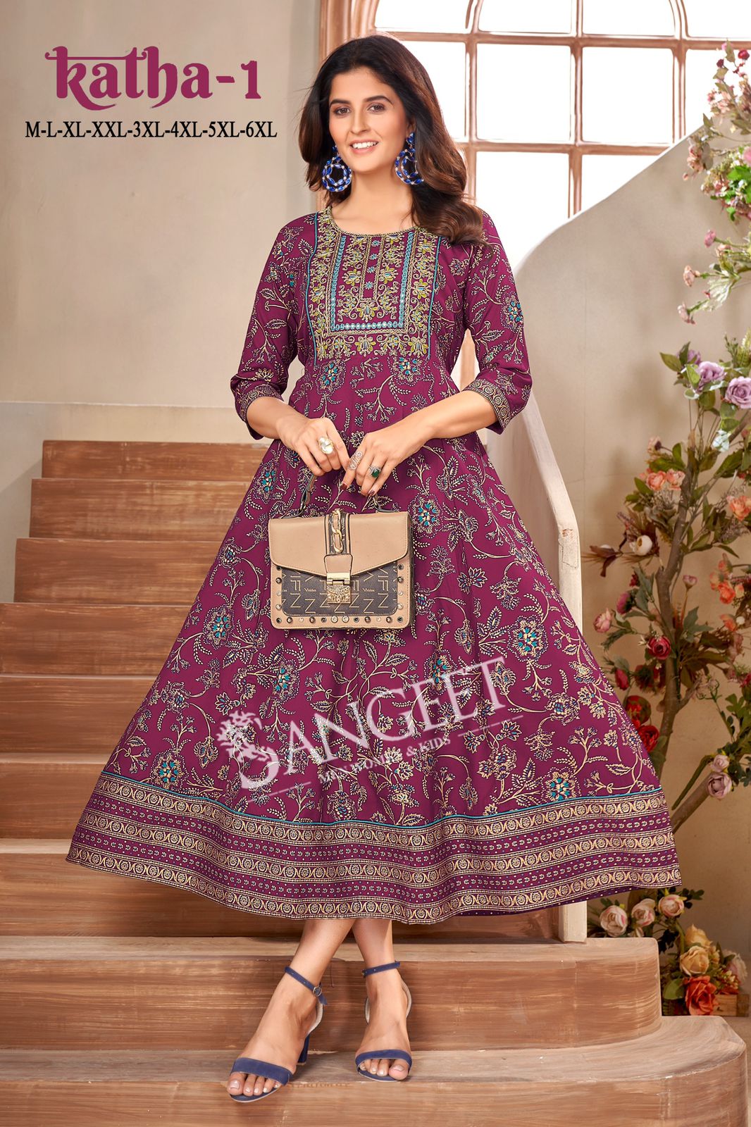 Katha 1 By Sangeet Embroidery Rayon Plus Size Long Kurtis Wholesale Price In Surat